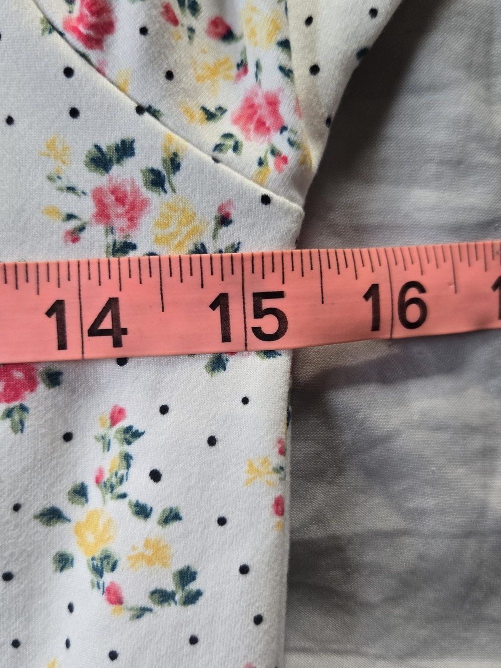 Feminine Floral Tie-Front Crop Top Floral Polka Dot Flare Sleeve Boho Fairy SM - Picture 6 of 8
